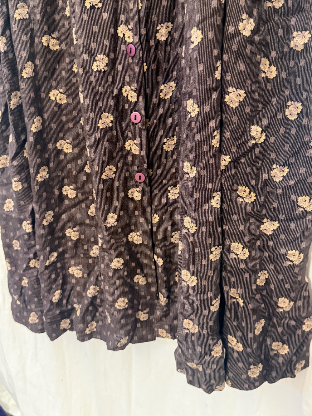 VTG 90s Hopeless Romantic Brown Floral Prairie Midi Dress M Pockets Button Front - Picture 5 of 16